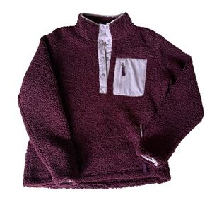 Orvis Maroon Sherpa Fleece Quarter Zip Pullover Sweater Lined Comfy Women’s Med